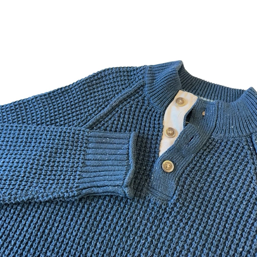 Lucky Brand Mens Blue Chunky Thick Waffle Knit Henley‎ Sweater, XL
